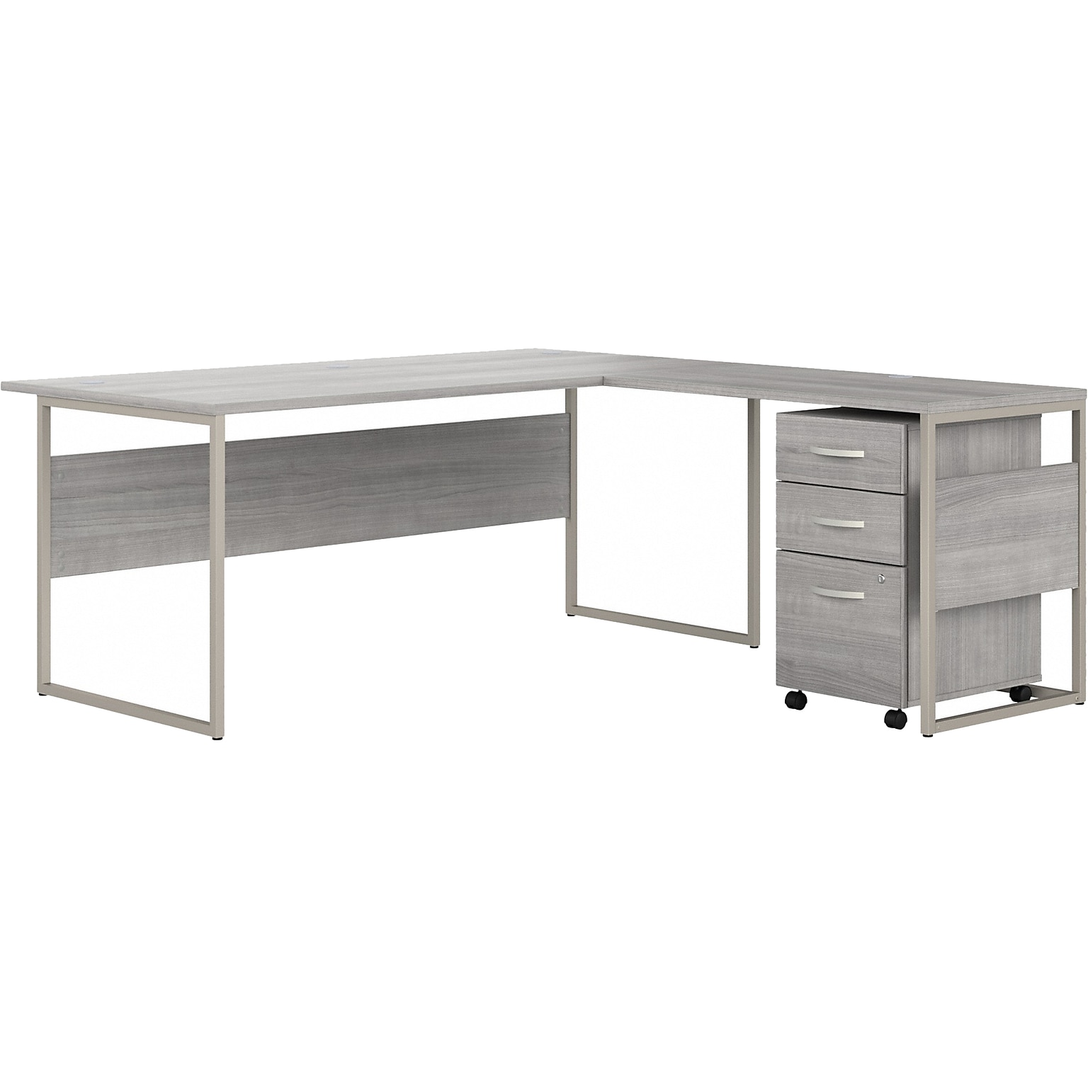 Bush Business Furniture Hybrid 72 W L-Shaped Table Desk with 3-Drawer Mobile File Cabinet Bundle, Platinum Gray (HYB010PGSU)