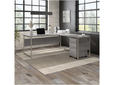 Bush Business Furniture Hybrid 72" W L-Shaped Table Desk with 3-Drawer Mobile File Cabinet Bundle, Platinum Gray (HYB010PGSU)