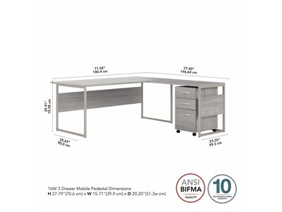 Bush Business Furniture Hybrid 72"W L Shaped Table Desk with 3 Drawer Mobile File Cabinet, Platinum Gray (HYB010PGSU)