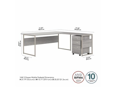 Bush Business Furniture Hybrid 72" W L-Shaped Table Desk with 3-Drawer Mobile File Cabinet Bundle, Platinum Gray (HYB010PGSU)