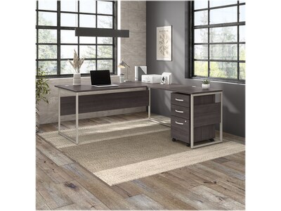 Bush Business Furniture Hybrid 72"W L Shaped Table Desk with 3 Drawer Mobile File Cabinet, Storm Gray (HYB010SGSU)