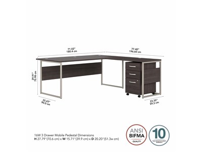 Bush Business Furniture Hybrid 72"W L Shaped Table Desk with 3 Drawer Mobile File Cabinet, Storm Gray (HYB010SGSU)
