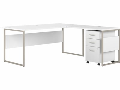 Bush Business Furniture Hybrid 72W L Shaped Table Desk with 3 Drawer Mobile File Cabinet, White (HY