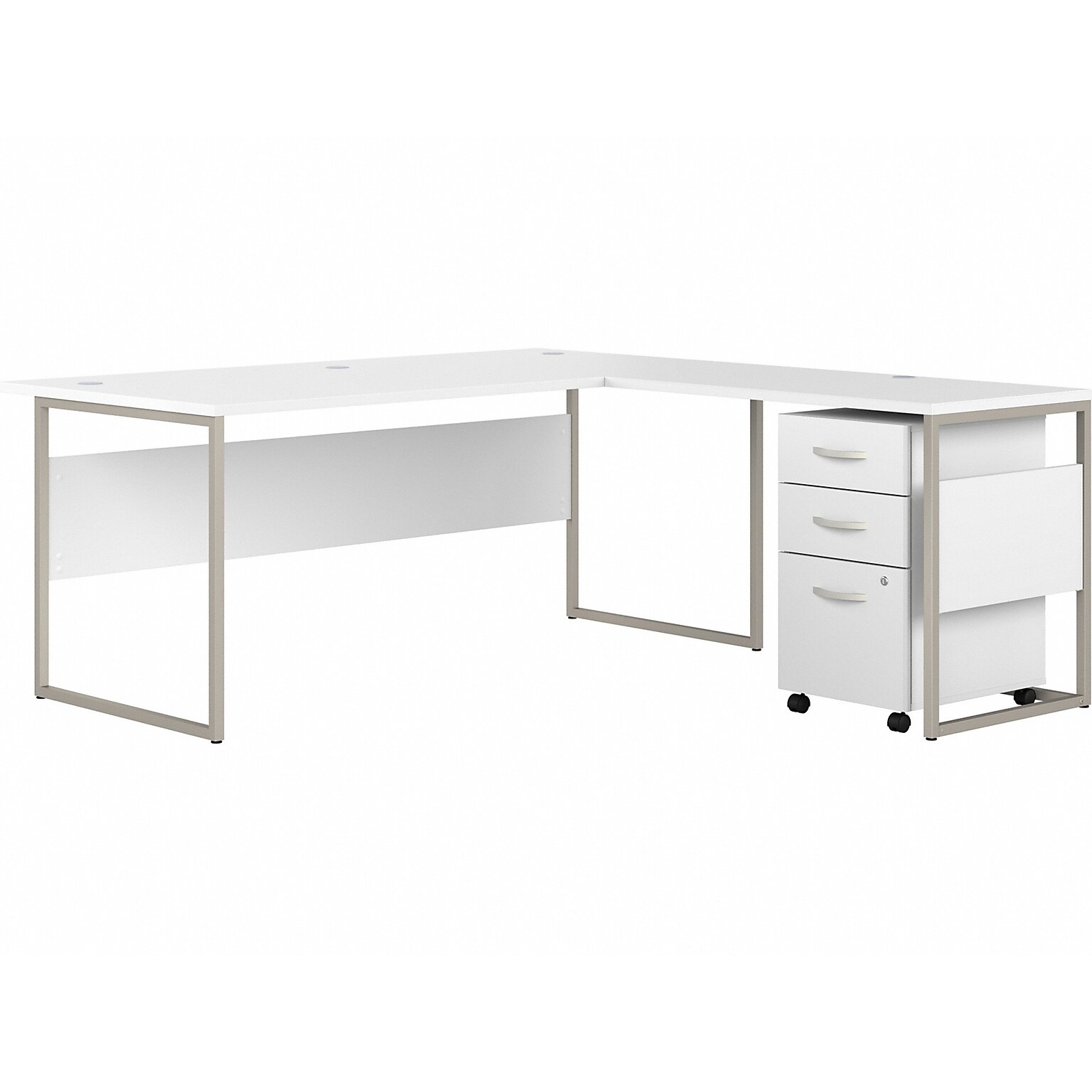 Bush Business Furniture Hybrid 72 W L-Shaped Table Desk with 3-Drawer Mobile File Cabinet Bundle, White (HYB010WHSU)