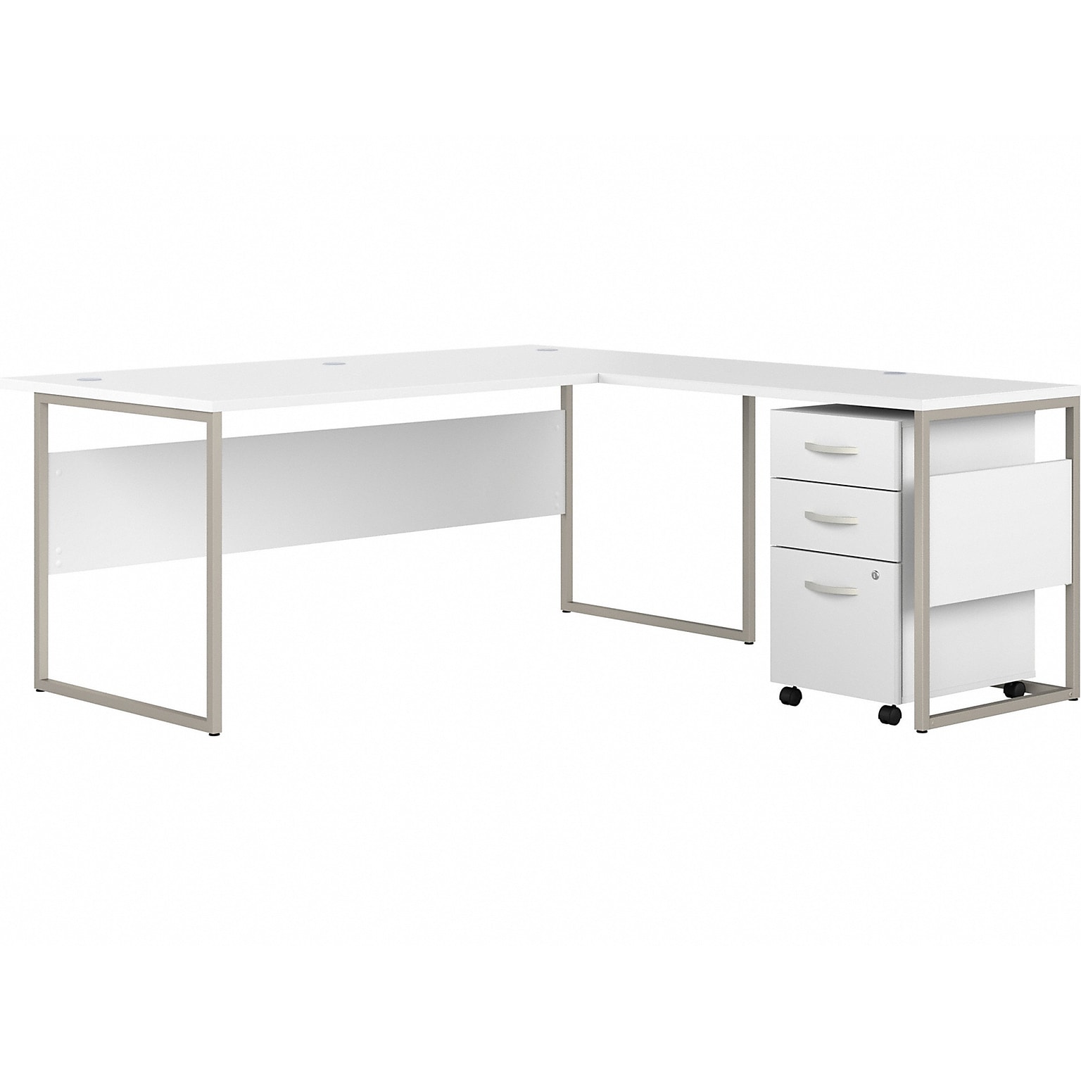 Bush Business Furniture Hybrid 72W L Shaped Table Desk with 3 Drawer Mobile File Cabinet, White (HYB010WHSU)