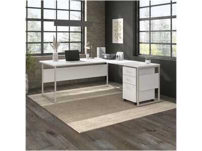 Bush Business Furniture Hybrid 72W L-Shaped Table Desk with 3-Drawer Mobile File Cabinet Bundle, Wh