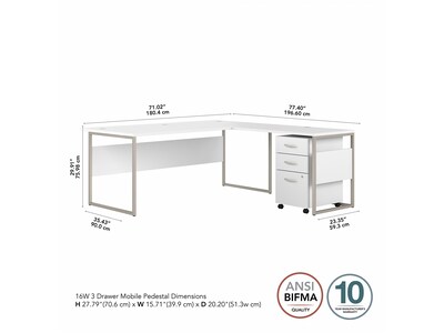 Bush Business Furniture Hybrid 72" W L-Shaped Table Desk with 3-Drawer Mobile File Cabinet Bundle, White (HYB010WHSU)