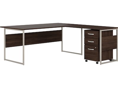 Bush Business Furniture Hybrid 72W L Shaped Table Desk with 3 Drawer Mobile File Cabinet, Black Wal