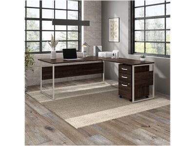 Bush Business Furniture Hybrid 72 W L-Shaped Table Desk with 3-Drawer Mobile File Cabinet Bundle, B