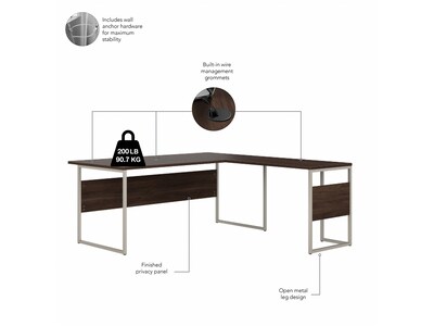 Bush Business Furniture Hybrid 72"W L Shaped Table Desk with 3 Drawer Mobile File Cabinet, Black Walnut (HYB010BWSU)