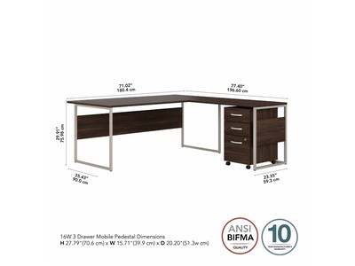 Bush Business Furniture Hybrid 72"W L Shaped Table Desk with 3 Drawer Mobile File Cabinet, Black Walnut (HYB010BWSU)