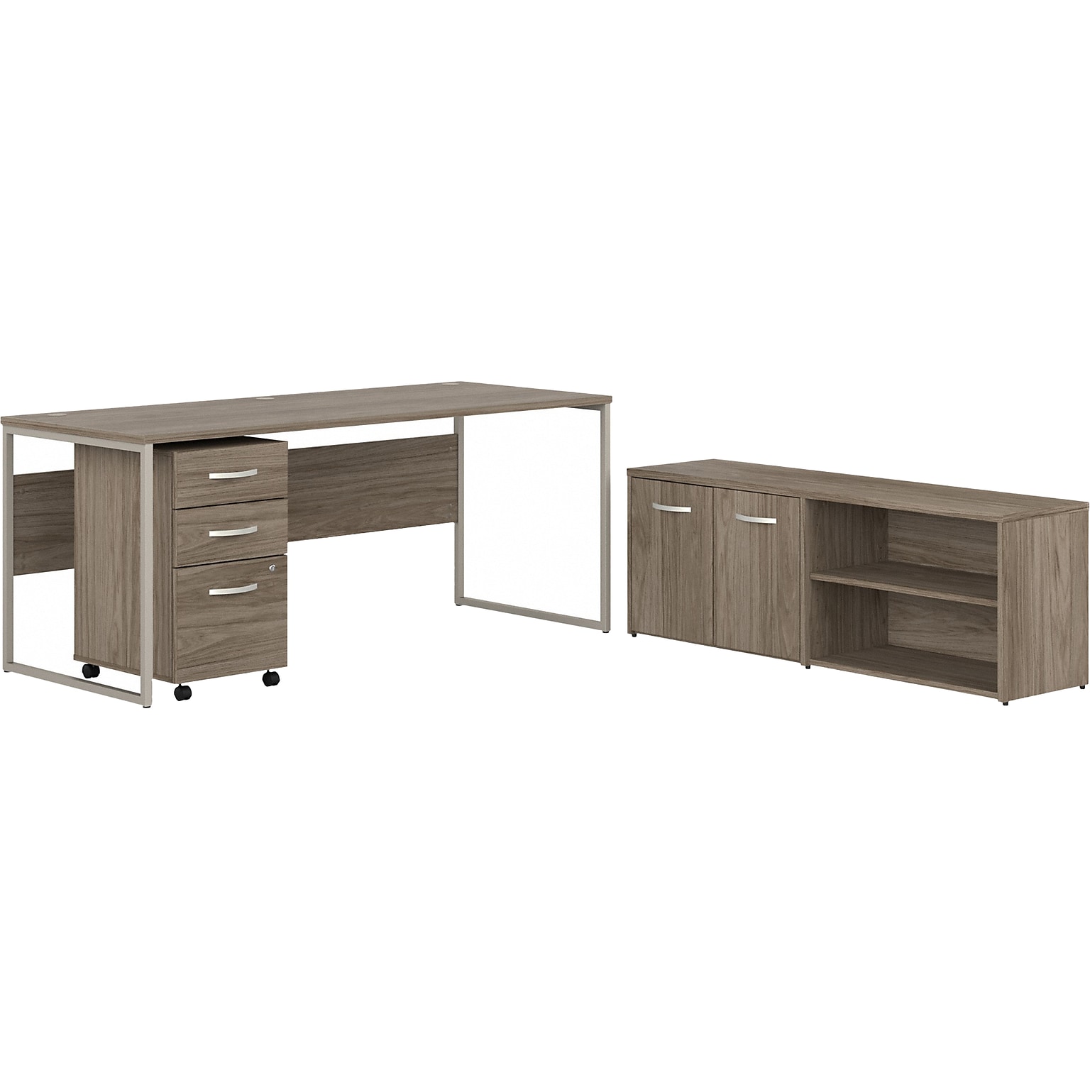 Bush Business Furniture Hybrid 72W Computer Table Desk with Storage and Mobile File Cabinet, Modern Hickory (HYB014MHSU)