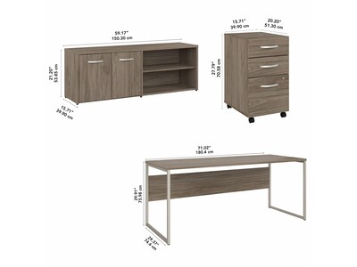 Bush Business Furniture Hybrid 72"W Computer Table Desk with Storage and Mobile File Cabinet, Modern Hickory (HYB014MHSU)