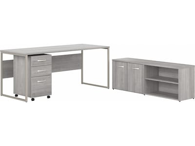 Bush Business Furniture Hybrid 72"W Computer Table Desk with Storage and Mobile File Cabinet, Platinum Gray (HYB014PGSU)