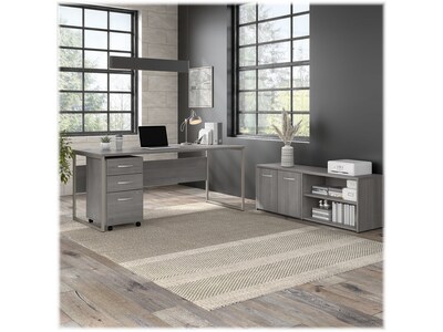 Bush Business Furniture Hybrid 72"W Computer Table Desk with Storage and Mobile File Cabinet, Platinum Gray (HYB014PGSU)