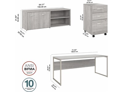Bush Business Furniture Hybrid 72"W Computer Table Desk with Storage and Mobile File Cabinet, Platinum Gray (HYB014PGSU)