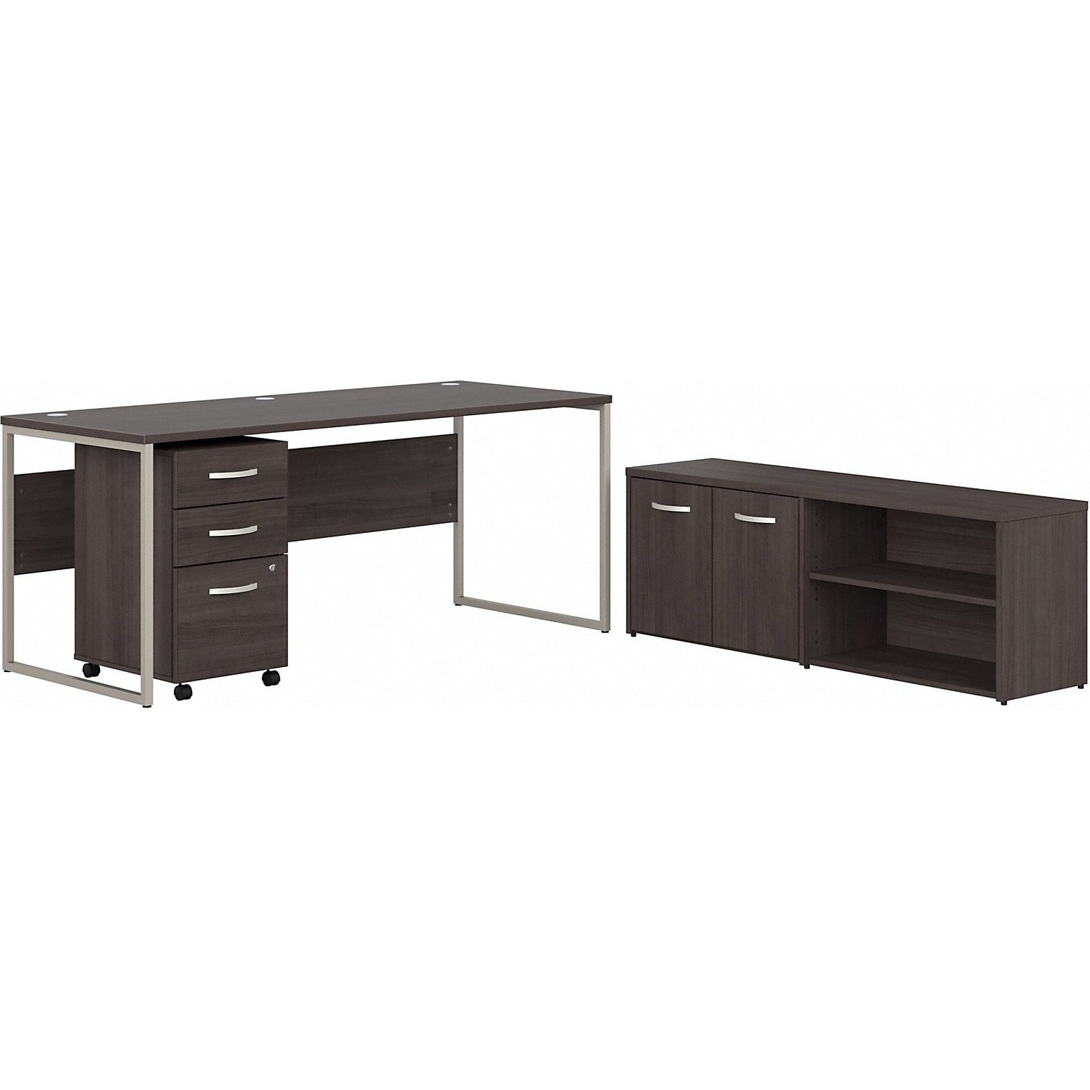 Bush Business Furniture Hybrid 72 W Computer Table Desk with Storage and Mobile File Cabinet Bundle, Storm Gray (HYB014SGSU)