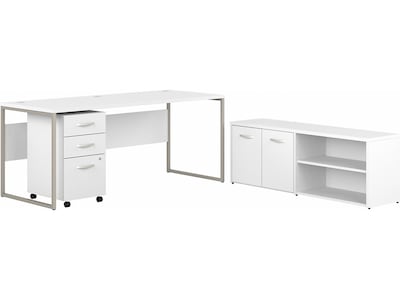 Bush Business Furniture Hybrid 72W Computer Table Desk with Storage and Mobile File Cabinet, White