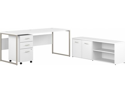 Bush Business Furniture Hybrid 72"W Computer Table Desk with Storage and Mobile File Cabinet, White (HYB014WHSU)