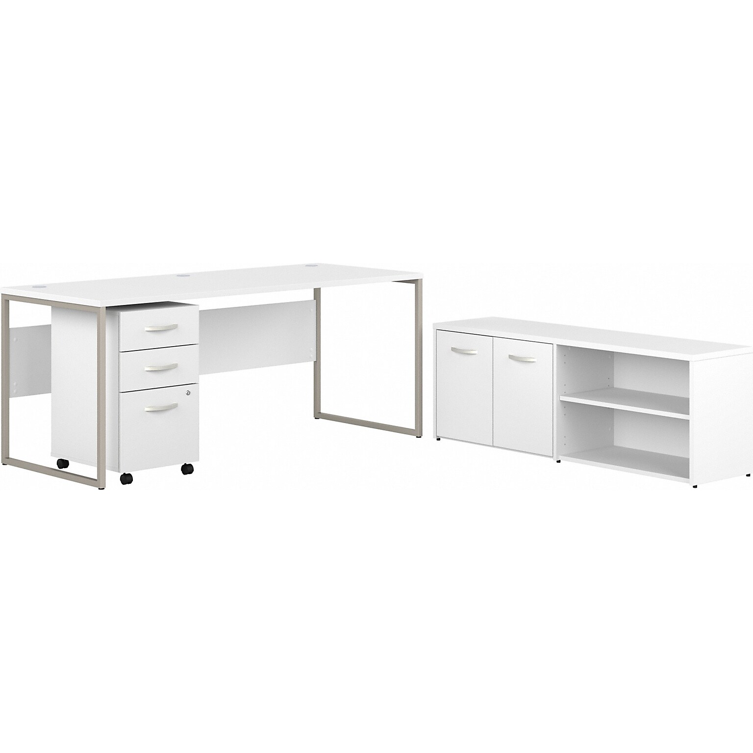 Bush Business Furniture Hybrid 72W Computer Table Desk with Storage and Mobile File Cabinet, White (HYB014WHSU)