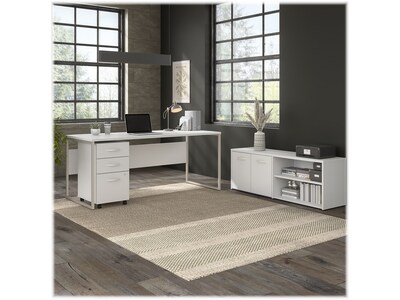 Bush Business Furniture Hybrid 72W Computer Table Desk with Storage and Mobile File Cabinet, White