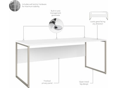 Bush Business Furniture Hybrid 72"W Computer Table Desk with Storage and Mobile File Cabinet, White (HYB014WHSU)