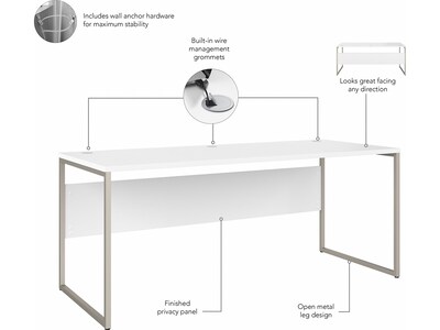 Bush Business Furniture Hybrid 72"W Computer Table Desk with Storage and Mobile File Cabinet, White (HYB014WHSU)