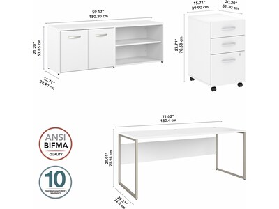 Bush Business Furniture Hybrid 72"W Computer Table Desk with Storage and Mobile File Cabinet, White (HYB014WHSU)