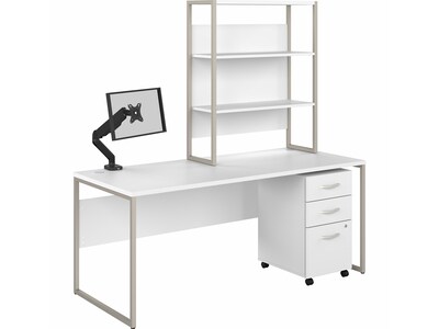 Bush Business Furniture Hybrid 72 W Computer Desk with Hutch, Mobile File Cabinet and Monitor Arm B