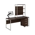 Bush Business Furniture Hybrid 72 W Computer Desk. Hutch, Mobile File Cabinet + Monitor Arm Bundle, Black Walnut (HYB019BWSU)