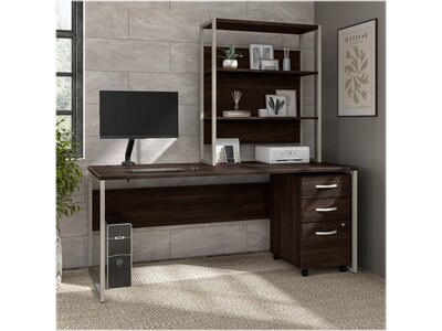 Bush Business Furniture Hybrid 72 W Computer Desk. Hutch, Mobile File Cabinet + Monitor Arm Bundle,