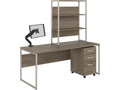 Bush Business Furniture Hybrid 72 W Computer Desk, Hutch, Mobile File Cabinet + Monitor Arm Bundle,