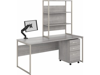Bush Business Furniture Hybrid 72 W Computer Desk, Hutch, Mobile File Cabinet + Monitor Arm Bundle,