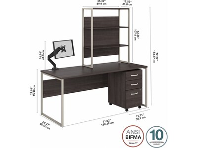 Bush Business Furniture Hybrid 72" W Computer Desk, Hutch, Mobile File Cabinet + Monitor Arm Bundle, Storm Gray (HYB019SGSU)