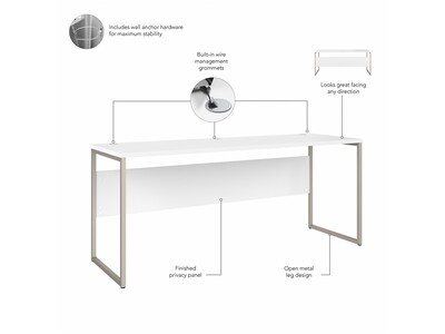 Bush Business Furniture Hybrid 72"W Computer Table Desk with Metal Legs, White (HYD272WH)