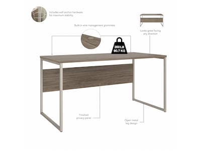 Bush Business Furniture Hybrid 60"W Computer Table Desk with Metal Legs, Modern Hickory (HYD360MH)