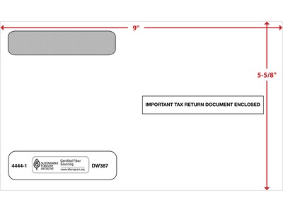 ComplyRight Moistenable Glue Security Tinted Double-Window Tax Envelopes, 5 5/8 x 9, 50/Pack (4444