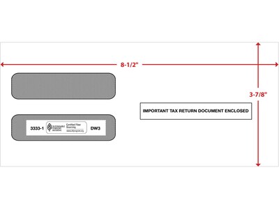 ComplyRight Moistenable Glue Security Tinted Double-Window Tax Envelopes, 3 7/8" x 8.5", 50/Pack (3333150)