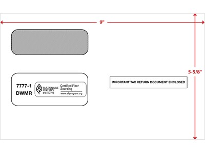 ComplyRight Moistenable Glue Security Tinted Double Window Tax Envelopes, 5 5/8" x 9", 50/Pack (1095CENV50)