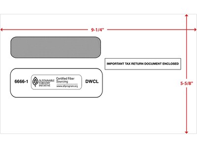 ComplyRight Moistenable Glue Security Tinted Double-Window Tax Envelopes, 5 5/8 x 9.25, 50/Pack (6