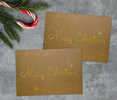 Great Papers Merry Christmas Notecard with Envelope, 4.88 x 3.38, Gold Foil/Kraft, 50/Pack (202113