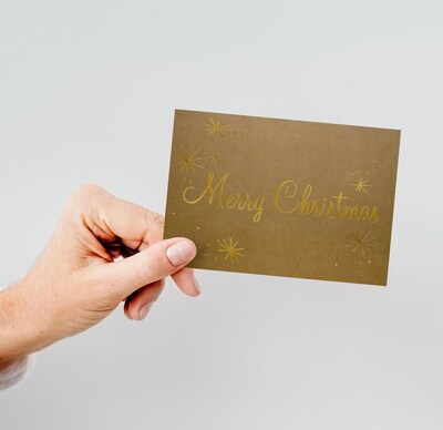 Great Papers Merry Christmas Notecard with Envelope, 4.88" x 3.38", Gold Foil/Kraft, 50/Pack (2021138)