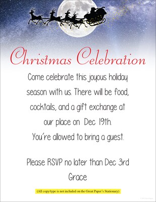 Great Papers Moonlight Santa with Sleigh and Reindeer Christmas Letterhead, White/Blue/Black, 50/Pack (2021107)