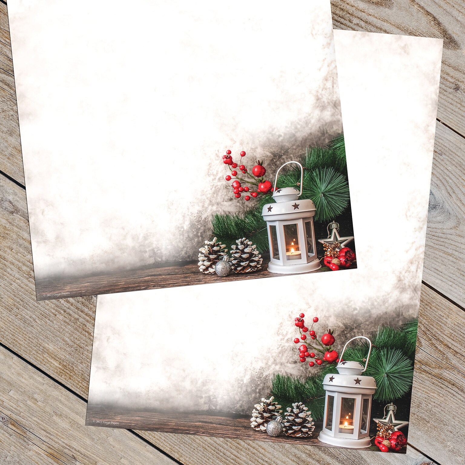 Great Papers Lantern Greetings with Candle and Pine Christmas Letterhead, Multicolor, 50/Pack (2021108)
