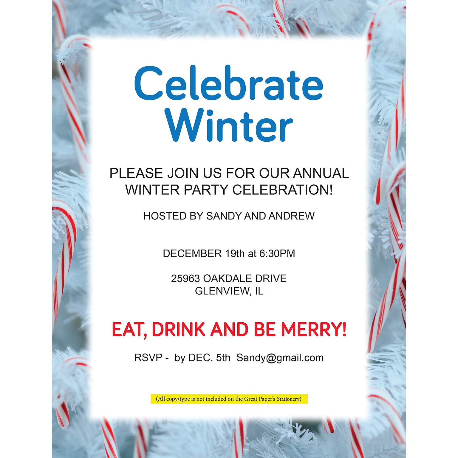 Great Papers Winter Candy Cane Holiday Letterhead, White/Blue/Red, 50/Pack (2021115)