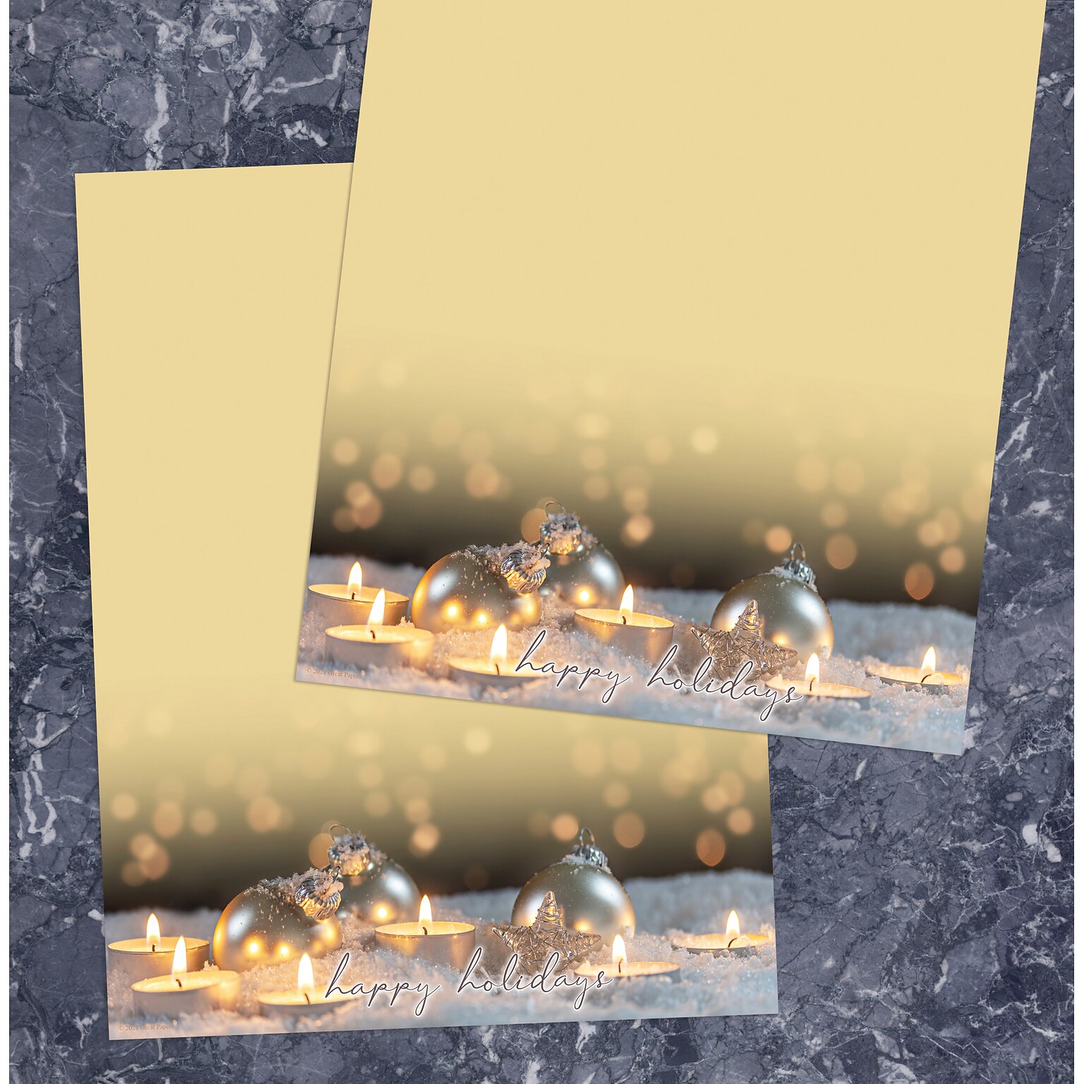 Great Papers Glow Candles & Ornaments Christmas Letterhead, Beige/Gold/Gray, 50/Pack (2021116)