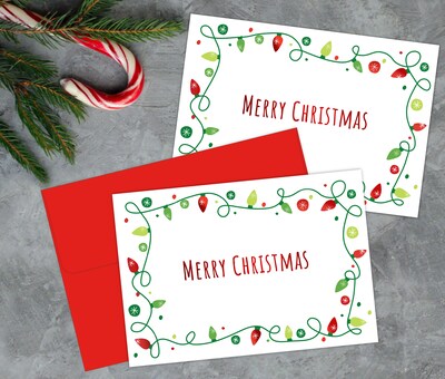 Great Papers Holiday Lights Merry Christmas Uncoated General Use Notecard with Envelope, Multicolor,