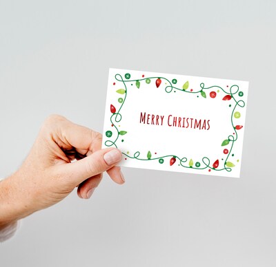 Great Papers Holiday Lights Merry Christmas Uncoated General Use Notecard with Envelope, Multicolor, 50/Pack (2021137)