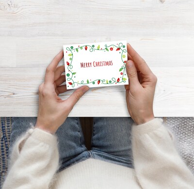 Great Papers Holiday Lights Merry Christmas Uncoated General Use Notecard with Envelope, Multicolor, 50/Pack (2021137)