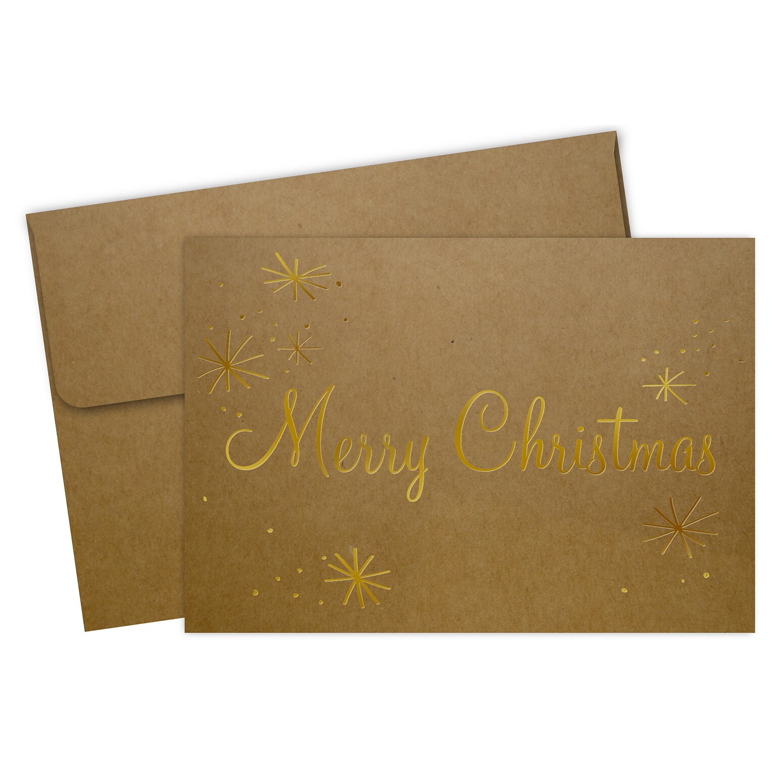 Great Papers Merry Christmas Notecard with Envelope, 4.88 x 3.38, Gold Foil/Kraft, 50/Pack (2021138)